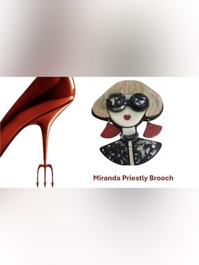 Chic Statement Brooch in Red, Black, Cream and Silver